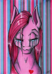 Size: 1746x2459 | Tagged: safe, artist:stirren, pinkie pie, earth pony, pony, bust, crying, eyes closed, heart, pinkamena diane pie, portrait, solo, traditional art