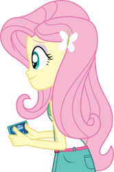 Size: 7000x10570 | Tagged: safe, artist:luckreza8, fluttershy, equestria girls, legend of everfree, absurd resolution, clothes, phone, shorts, simple background, smartphone, smiling, solo, transparent background, vector