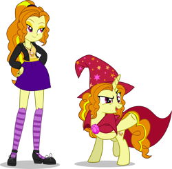 Size: 7662x7500 | Tagged: safe, artist:limedazzle, adagio dazzle, pony, unicorn, equestria girls, absurd resolution, accessory swap, alternate hairstyle, alternate universe, cape, clothes, equestria girls ponified, human ponidox, pointing, ponified, self ponidox, simple background, skirt, socks, striped socks, the great and powerful, transparent background