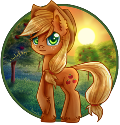 Size: 800x834 | Tagged: safe, artist:0okami-0ni, applejack, earth pony, pony, apple tree, solo, sunset