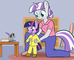 Size: 3708x3000 | Tagged: safe, artist:empyu, derpibooru import, smarty pants, twilight sparkle, twilight velvet, anthro, clothes, female, filly, mother and child, mother and daughter, parent and child