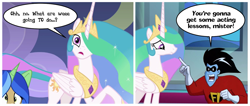 Size: 1435x609 | Tagged: safe, edit, edited screencap, screencap, princess celestia, yona, alicorn, pony, horse play, freakazoid, image macro, meme