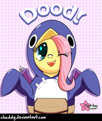 Size: 2125x2526 | Tagged: safe, artist:clouddg, fluttershy, clothes, colored pupils, cosplay, costume, cute, disgaea, looking at you, prinny, shyabetes, solo