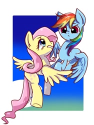 Size: 768x1024 | Tagged: safe, artist:tomizawa96, derpibooru import, fluttershy, rainbow dash, pegasus, pony, dragonshy, flying, sky