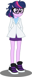 Size: 1026x2410 | Tagged: safe, artist:xebck, derpibooru import, sci-twi, twilight sparkle, equestria girls, rainbow rocks, adorkable, cute, dork, science, scientist, simple background, sneakers, solo, transparent background, twiabetes, vector