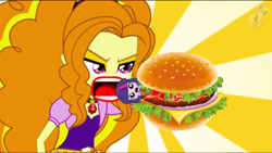 Size: 1360x768 | Tagged: safe, adagio dazzle, twilight sparkle, equestria girls, burger, food, imminent vore, not salmon, simple background, wat, youtube link