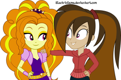 Size: 7589x5000 | Tagged: safe, artist:crimsumic, adagio dazzle, oc, oc:cupcake slash, equestria girls, absurd resolution, canon x oc, clothes, commission, pants, shipping, simple background, transparent background, vector