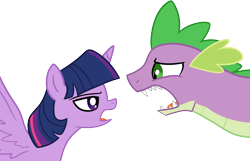 Size: 2975x1919 | Tagged: safe, artist:mishti14, derpibooru import, spike, twilight sparkle, twilight sparkle (alicorn), alicorn, dragon, pony, argument, female, looking at each other, mare, older