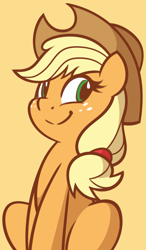 Size: 1077x1847 | Tagged: safe, artist:furrgroup, applejack, earth pony, pony, cowboy hat, female, freckles, hat, mare, simple background, sitting, smiling, solo, stetson