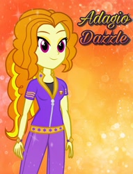 Size: 1564x2048 | Tagged: dead source, safe, artist:drewmwhit, adagio dazzle, equestria girls, rainbow rocks, abstract background, alternate hairstyle, alternate universe, bracelet, clothes, eyeshadow, female, jewelry, makeup, smiling, solo, standing, text