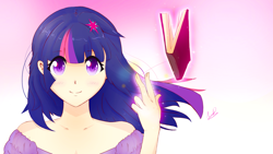 Size: 1918x1079 | Tagged: safe, artist:repoisn, derpibooru import, twilight sparkle, human, anime style, book, humanized, solo