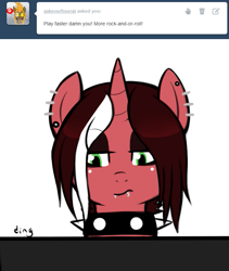 Size: 649x769 | Tagged: safe, artist:redintravenous, oc, oc only, oc:red ribbon, april fools, earring, emo, goth, piano, swapped cutie marks, tumblr