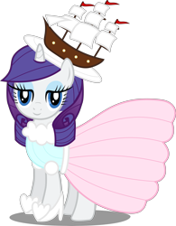 Size: 7596x9743 | Tagged: safe, artist:atomicmillennial, rarity, pony, unicorn, absurd resolution, clothes, dress, hat, ship, simple background, solo, transparent background, vector