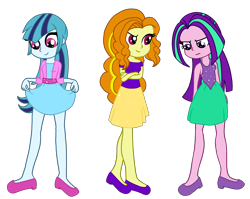 Size: 2115x1682 | Tagged: safe, artist:mlprocker123, adagio dazzle, aria blaze, sonata dusk, equestria girls, rainbow rocks, clothes, cute, dress, high heels, shoes, simple background, skirt, skirt lift, sleeveless, the dazzlings, transparent background, trio, younger