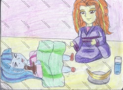 Size: 1551x1130 | Tagged: safe, artist:carlos1976, adagio dazzle, sonata dusk, equestria girls, kneeling, traditional art, watermark