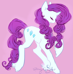 Size: 678x687 | Tagged: safe, artist:ponyhangover, rarity, pony, unicorn, cute, eyes closed, purple background, raribetes, simple background, solo, unshorn fetlocks