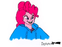 Size: 640x480 | Tagged: safe, artist:derek the metagamer, pinkie pie, equestria girls, art academy, carlos, clothes, jacket, magic school bus, open mouth, parody, smirk, solo