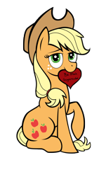 Size: 2070x3421 | Tagged: safe, artist:tsand106, part of a set, applejack, earth pony, pony, heart, mouth hold, solo, valentine