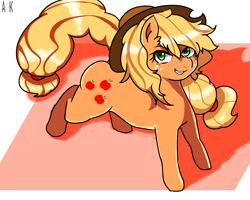 Size: 1280x1024 | Tagged: safe, artist:wonton soup, applejack, earth pony, pony, applejack's hat, blonde, blonde mane, blonde tail, female, green eyes, mare, orange coat, solo