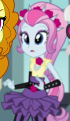 Size: 299x513 | Tagged: safe, screencap, adagio dazzle, photo finish, violet blurr, equestria girls, rainbow rocks, arm warmers, cropped, flower, flower in hair, rose