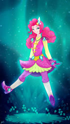 Size: 1500x2666 | Tagged: safe, artist:mirtalimeburst, pinkie pie, equestria girls, legend of everfree, ponied up, solo, super ponied up