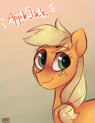 Size: 391x505 | Tagged: safe, artist:pokefire1, applejack, earth pony, pony, hatless, missing accessory, solo