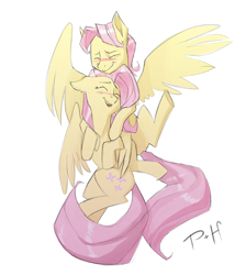 Size: 626x700 | Tagged: safe, artist:bypenandhoof, butterscotch, fluttershy, pegasus, pony, blushing, eyes closed, female, flutterscotch, hug, male, mare, rule 63, self ponidox, selfcest, shipping, simple background, stallion, straight, white background