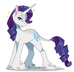 Size: 1280x1250 | Tagged: dead source, safe, artist:tacoanxietyflavor, rarity, classical unicorn, pony, unicorn, alternate cutie mark, cloven hooves, colored ears, cute, female, leonine tail, mare, raribetes, simple background, solo, sparkles, transparent background, unshorn fetlocks