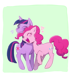 Size: 500x550 | Tagged: safe, artist:baekgup, derpibooru import, pinkie pie, twilight sparkle, earth pony, pony, female, heart, lesbian, shipping, twinkie