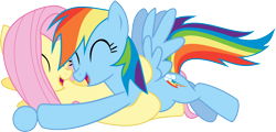 Size: 5791x2791 | Tagged: safe, artist:nero-narmeril, derpibooru import, fluttershy, rainbow dash, pegasus, pony, trade ya, cute, dashabetes, female, flutterdash, high res, hug, lesbian, shipping, shyabetes, simple background, transparent background, vector