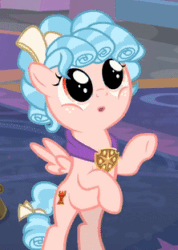 Size: 222x312 | Tagged: safe, screencap, cozy glow, pegasus, pony, school raze, :o, animated, bipedal, cozy glow is best facemaker, cozybetes, cropped, cute, female, filly, gif, grin, hoofy-kicks, horses doing horse things, looking up, open mouth, puffy cheeks, pure concentrated unfiltered evil of the utmost potency, pure unfiltered evil, rearing, smiling, solo, spread wings, wings