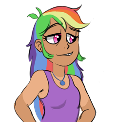 Size: 2575x2677 | Tagged: safe, artist:kackysocks, derpibooru import, rainbow dash, human, equestria girls, clothes, faic, humanized, jewelry, necklace, smug, smugdash, tan lines, tanktop