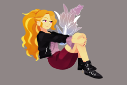 Size: 1158x780 | Tagged: safe, artist:magneticskye, adagio dazzle, equestria girls, alternate hairstyle, clothes, female, flower, gray background, lineless, nail polish, shoes, simple background, skirt, solo