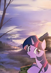 Size: 500x707 | Tagged: safe, artist:koyoimitsuki, derpibooru import, twilight sparkle, binoculars, solo