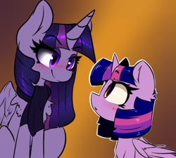 Size: 540x487 | Tagged: safe, artist:bloodatius, artist:duop-qoub, twilight sparkle, twilight sparkle (alicorn), alicorn, pony, blushing, descended twilight, duality, female, mare, self paradox, self ponidox, smiling