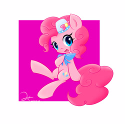 Size: 4000x4000 | Tagged: safe, artist:aitureria, pinkie pie, earth pony, pony, bowtie, cute, hat, looking at you, simple background, smiling, solo, wide eyes