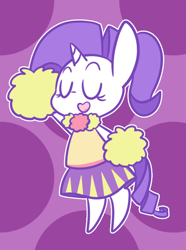 Size: 496x668 | Tagged: safe, artist:typhwosion, rarity, pony, unicorn, alternate hairstyle, bipedal, cheerleader, clothes, cute, eyes closed, female, heart mouth, mare, open mouth, pleated skirt, pom pom, ponytail, raribetes, skirt, solo
