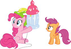 Size: 13427x9251 | Tagged: safe, artist:cyanlightning, pinkie pie, scootaloo, earth pony, pony, the one where pinkie pie knows, .svg available, absurd resolution, baby bottle, balloon, cutie mark, simple background, the cmc's cutie marks, transparent background, vector