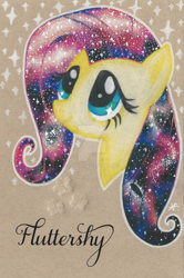 Size: 1024x1545 | Tagged: safe, artist:1049286, fluttershy, pegasus, pony, bust, galaxy mane, portrait, solo, watermark