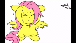 Size: 480x270 | Tagged: safe, artist:pinkamena-chan, fluttershy, pegasus, pony, animated, cowering, crying, gif, paper airplane, solo