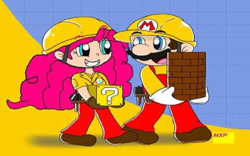 Size: 400x249 | Tagged: safe, artist:mariopie29, pinkie pie, equestria girls, ? block, block, crossover, crossover shipping, female, human coloration, male, mario, mariopie, shipping, straight, super mario bros., super mario maker