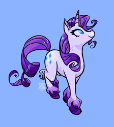 Size: 1260x1407 | Tagged: safe, artist:lalou, rarity, pony, unicorn, blue background, cute, ear fluff, female, mare, no pupils, raribetes, signature, simple background, solo, starry eyes, unshorn fetlocks, wingding eyes