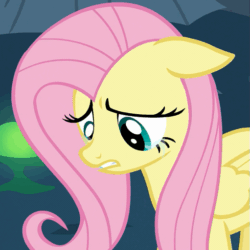 Size: 511x512 | Tagged: safe, screencap, fluttershy, changeling, pegasus, pony, to where and back again, animated, crying, crying flutterlings, disguise, disguised changeling, eye shimmer, fake fluttershy, floppy ears, gif, sad, solo
