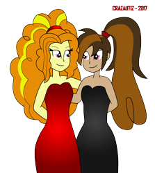 Size: 1780x2000 | Tagged: safe, artist:crazautiz, adagio dazzle, oc, oc:cupcake slash, equestria girls, clothes, dress, equestria girls-ified, looking at each other, simple background, smiling, transparent background