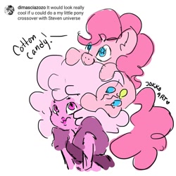 Size: 1280x1280 | Tagged: safe, artist:jokko art, derpibooru import, pinkie pie, earth pony, pony, cotton candy, crossover, hair chew, pink diamond (steven universe), pure unfiltered evil, starry eyes, steven universe, wingding eyes