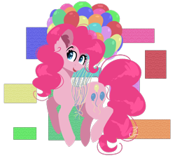 Size: 900x800 | Tagged: safe, artist:ayoarts, pinkie pie, earth pony, pony, balloon, colourful, digital art, fullbody, happy, pink, smiling, solo, then watch her balloons lift her up to the sky