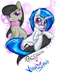 Size: 425x550 | Tagged: safe, artist:rawrcharlierawr, dj pon-3, octavia melody, vinyl scratch, earth pony, pony, female, lesbian, scratchtavia, shipping