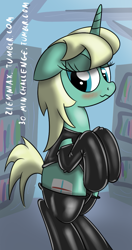 Size: 629x1188 | Tagged: safe, artist:ziemniax, idw, bedroom eyes, blushing, clothes, jade singer, rule 63, socks, solo, stockings, summer mane, vest