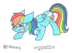 Size: 981x717 | Tagged: safe, artist:cmara, derpibooru import, rainbow dash, pegasus, pony, badass, female, mare, solo, traditional art