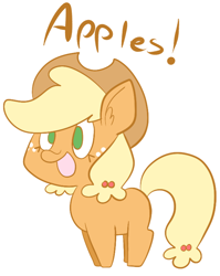 Size: 594x746 | Tagged: safe, artist:typhwosion, applejack, earth pony, pony, chibi, solo, that pony sure does love apples